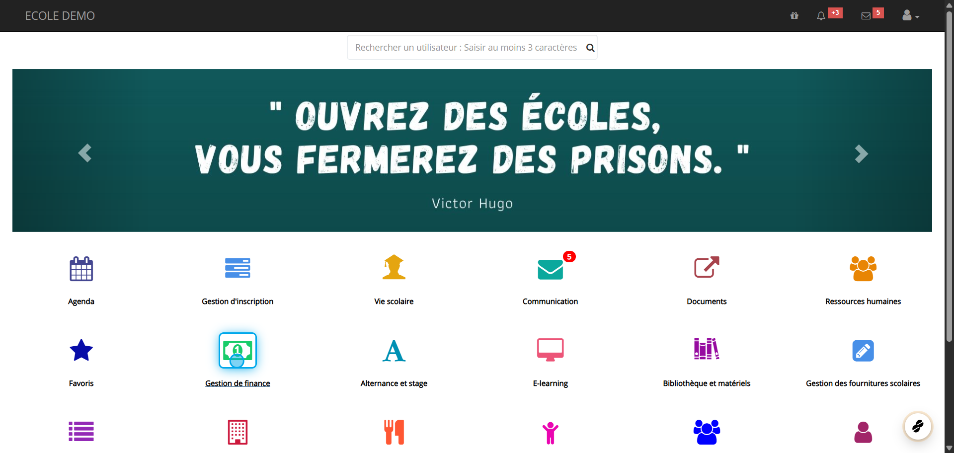 Tableau de bord principal MyScol