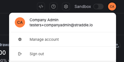 User settings menu showing account management and sign out options